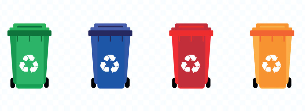 colorful trash cans with recycling icons vector illustration of waste sorting containers high quality professional detailed modern elegant stylish clean crisp vibrant digital