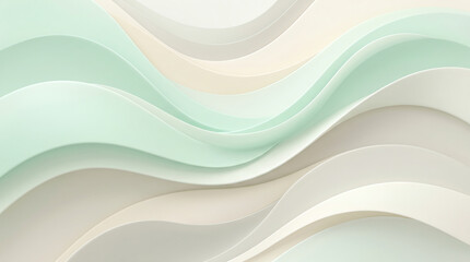 Fototapeta premium Soft mint green overlapping curved wave shapes minimalist abstract editorial backdrop newsletter masthead hero