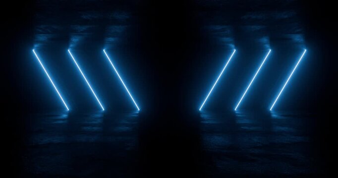 Blue neon chevrons on dark futuristic background looping 3d animation
