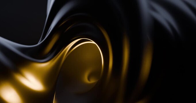 Luxury black and gold abstract flowing curves background looping 3d animation