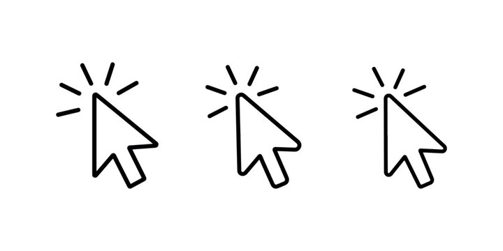 Three computer cursor arrow icons pointing in different directions simple vector graphic elements on white background.
