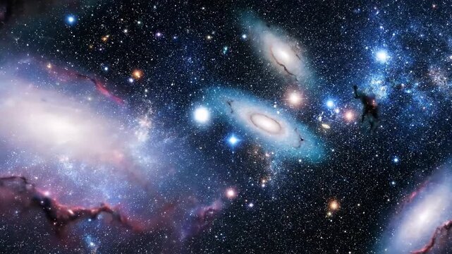 Vast cosmic panorama reveals breathtaking celestial formations with swirling nebulae and distant galaxies painting an awe-inspiring tapestry of the universe's grandeur and intricate celestial