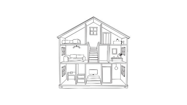 Cross section house sketch architectural drawing interior layout simplified line art.