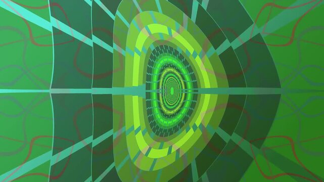 Green geometric tunnel effect with concentric circles and lines a video presents