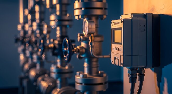 Industrial Valves and Control System in Mechanical Plant with Modern Automation Equipment