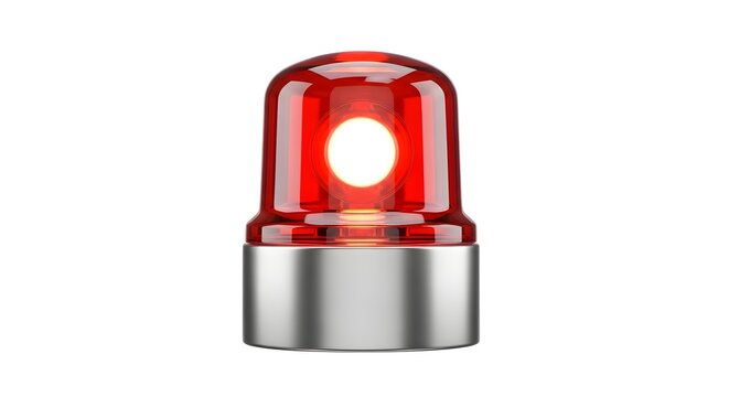 Red Emergency Warning Light with Silver Base on White Background