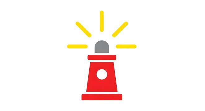 Red Warning Light Beacon with Yellow Rays on White Background