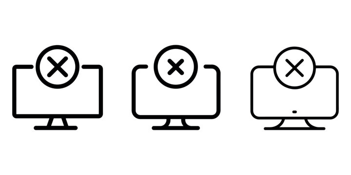 Computer error icon set on white background, symbol for computer error, internet connection issue, or no signal warning, modern flat design line art vector.