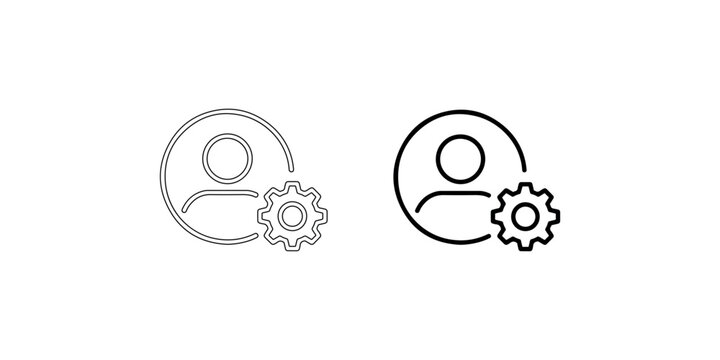 User settings icon outline and solid filled vector graphic with person and gear symbol representing account management and customization options.