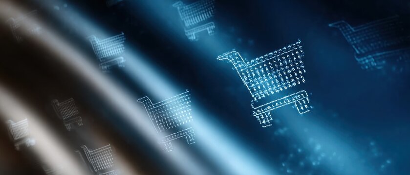 Shopping cart icons on a gradient background
