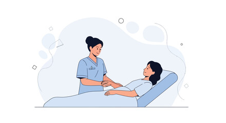 Obraz premium Nurse caring for patient in hospital bed, healthcare illustration