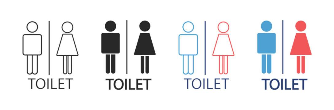 Colorful toilet restroom icon set with male female and unisex bathroom pictograms