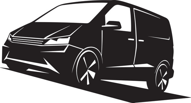Black van, modern minivan, vehicle silhouette, car icon, transportation illustration