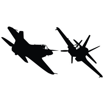 Combat fighter jets flying silhouette vector illustration air force aviation maneuver art.