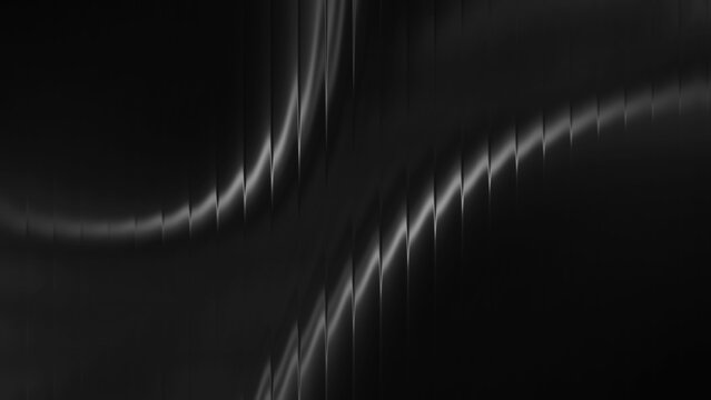 Black and white with a row of parallel vertical lines. These lines have a gentle curve that creates a wave shape across the image.