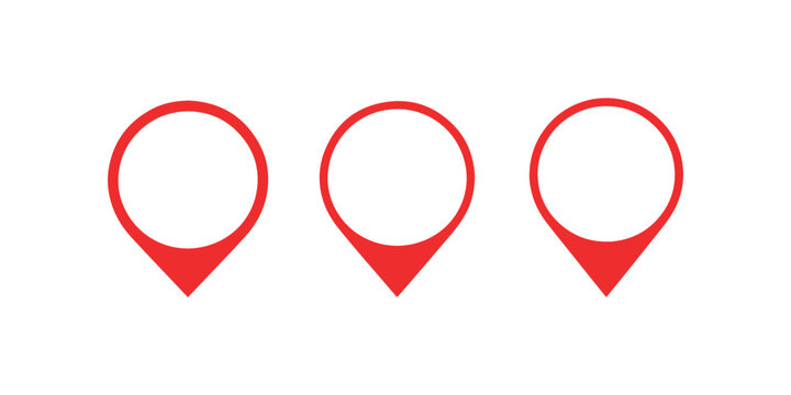 Red location pin circle icons set isolated on white background indicating map marker point destination navigation place indicator vector graphic design.