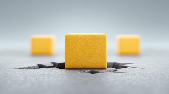Global logistics challenge concept, A bright yellow cube stands out against a subtle gray background.