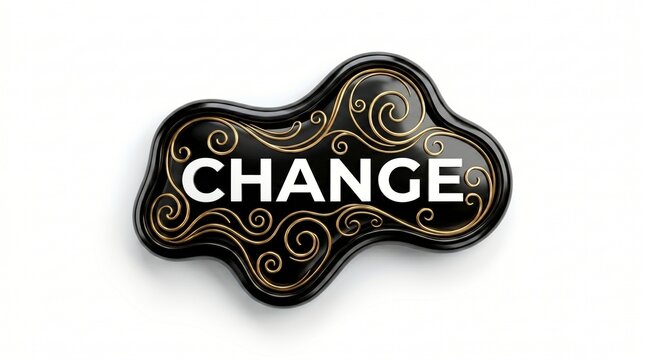 There is a button shaped like an amoeba, with the title &ldquo;Change&rdquo; written inside it, and golden lines used in the shape.