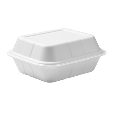White styrofoam takeout food container isolated on a transparent background