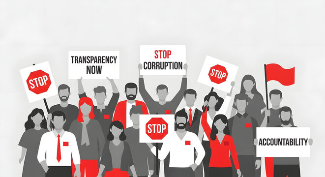 Crowd Protests Stop Corruption Transparency Now Accountability