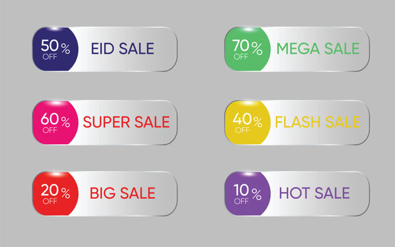 Glass effect sales tags baar , title baar, 40% off, 10% off, 60% off, 70% off, super sale, hot sale, big sale, flat sale