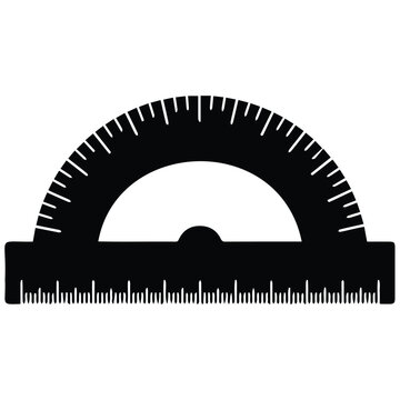 Protractor silhouette, vector line art illustration for measuring angles.