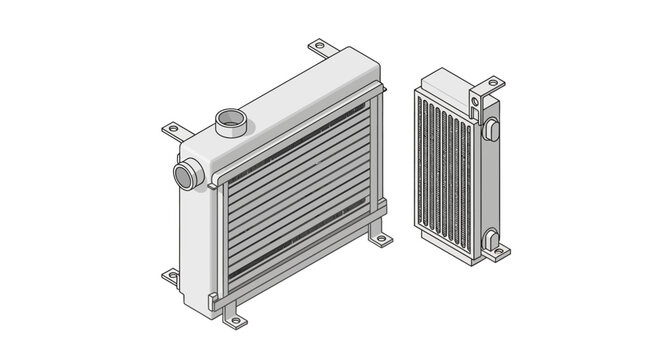 Automotive Radiator and Intercooler Components Isolated on White Background
