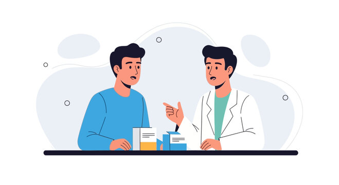 Doctor consulting patient about medication, healthcare advice, and prescription
