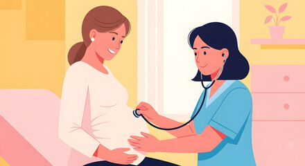 Fototapeta premium Pregnant Woman with Doctor Listening with Stethoscope