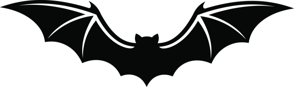 Black silhouette of a flying bat with spread wings isolated vector