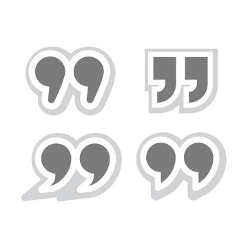 Quotes sticker vector icon. Quotation mark with 3d shadow effect.