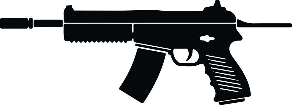 Silhouette design of a modern tactical assault rifle black icon vector