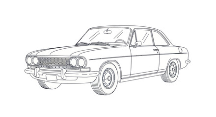 Naklejka premium Vintage car sketch, classic automobile outline, retro vehicle drawing