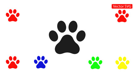 Fototapeta premium Colorful Paw Prints Vector Icons Set on White Background