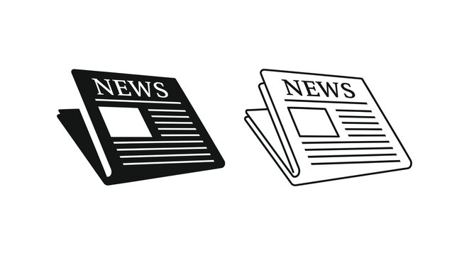 Newspaper icons black and white line art style