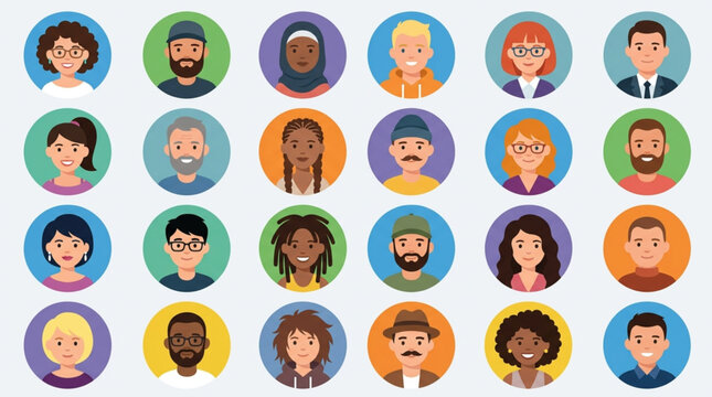 Diverse Group of People Avatars in Circular Frames.