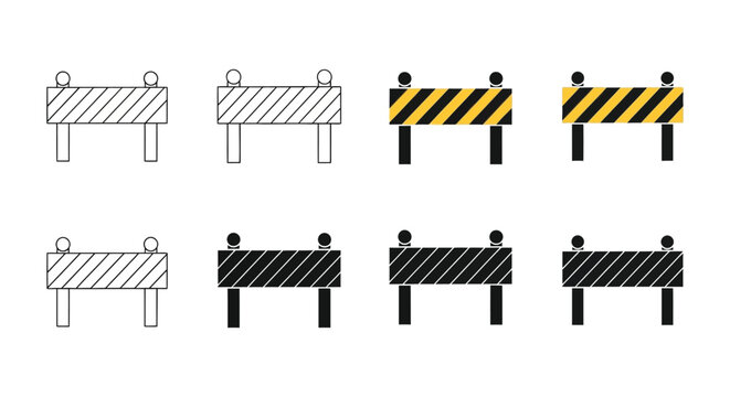 Road barrier set line art and filled icons on white background
