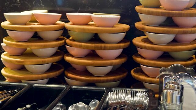 Turkish kitchen sauces set. Set of different bowls of various dip sauces, sauce on dark background, video