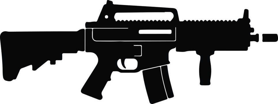 Silhouette design of an automatic military assault rifle side view vector