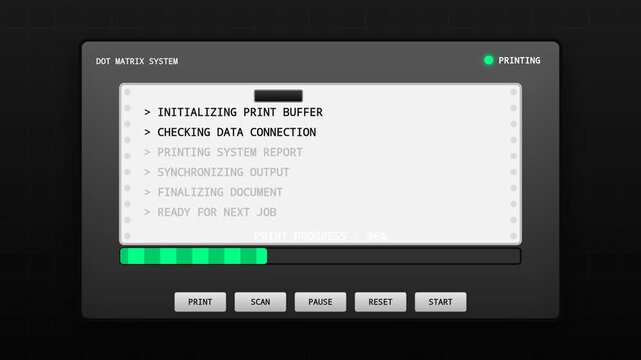 Retro Dot Matrix Printer System Interface Displaying Printing Status