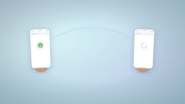 A motion graphics video showcasing a seamless financial transaction between two mobile devices. Gold coins fly along a curved path from one phone to another.