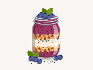 Blueberry Smoothie Parfait with Chia Seeds, Oats and Greek Yogurt © Akasha Design