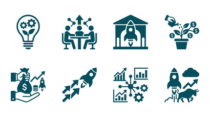 Fototapeta premium Innovative icons depicting growth, teamwork, and investment in a creative business environment