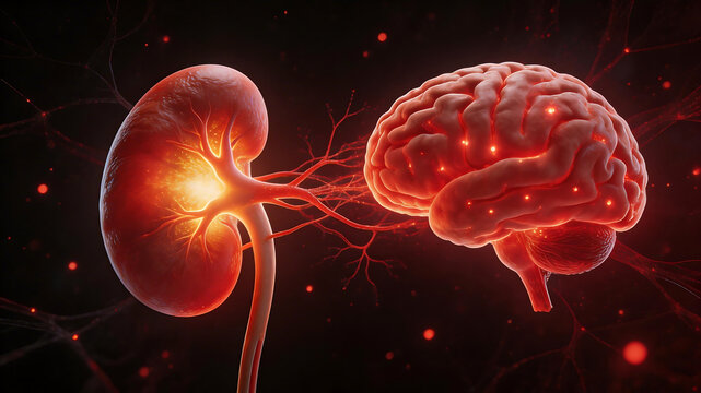 Human kidney and brain connection emphasizing healthcare innovation and patient well-being