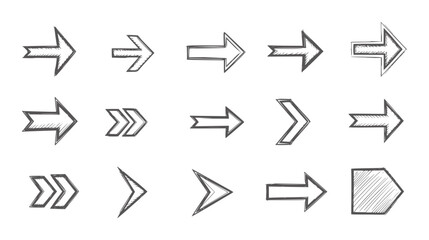 Collection of hand drawn arrow in various styles and shapes direction sign symbol © Mehedy