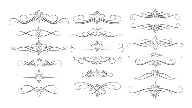 Collection of ornate decorative flourishes and dividers in dark gray scroll