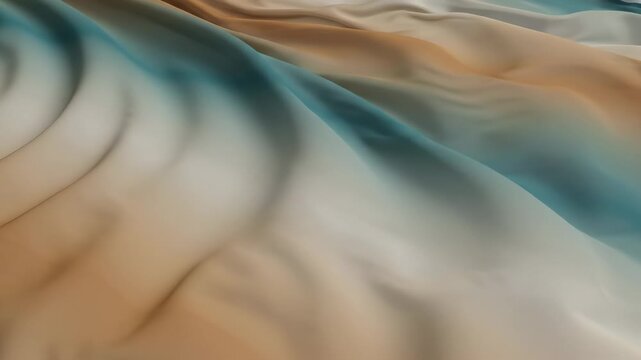 Abstract fluid motion captures the swirling dance of sand and sea under ethereal light, showcasing undulating textures and a sublime color palette perfect for atmospheric or natural art concepts