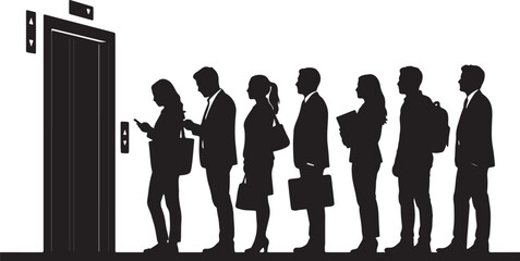 People waiting for an elevator black silhouette against a white background high quality professional detailed modern © fepro