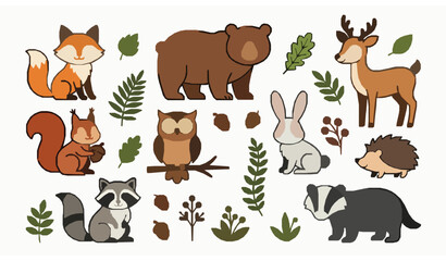 Obraz premium Cute woodland animal cartoon vector collection forest wildlife set