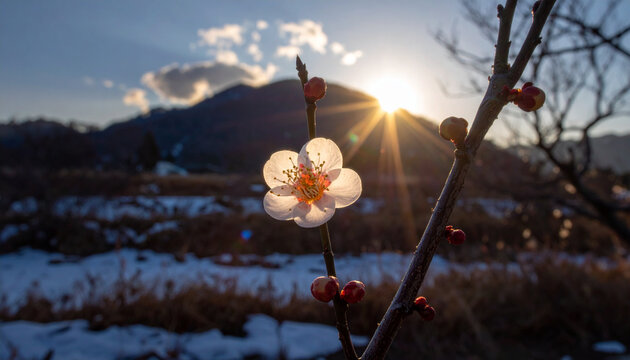 Cotton Flower in Sunset Light Nature Scene